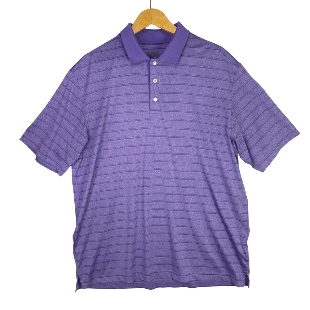 Walter Hagen Mens Purple Striped Golf Polo Shirt Large Performance Short Sleeve